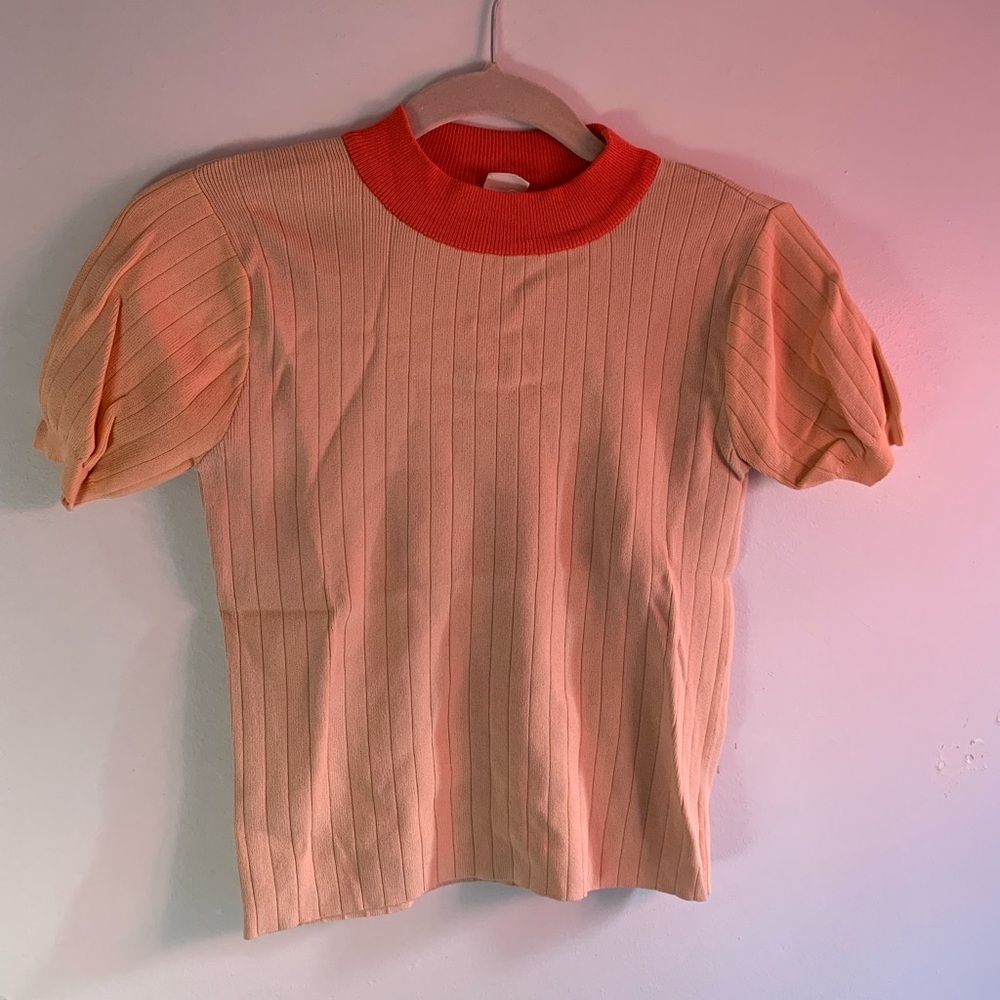 Orange and Peach Ribbed Puff Sleeve Top